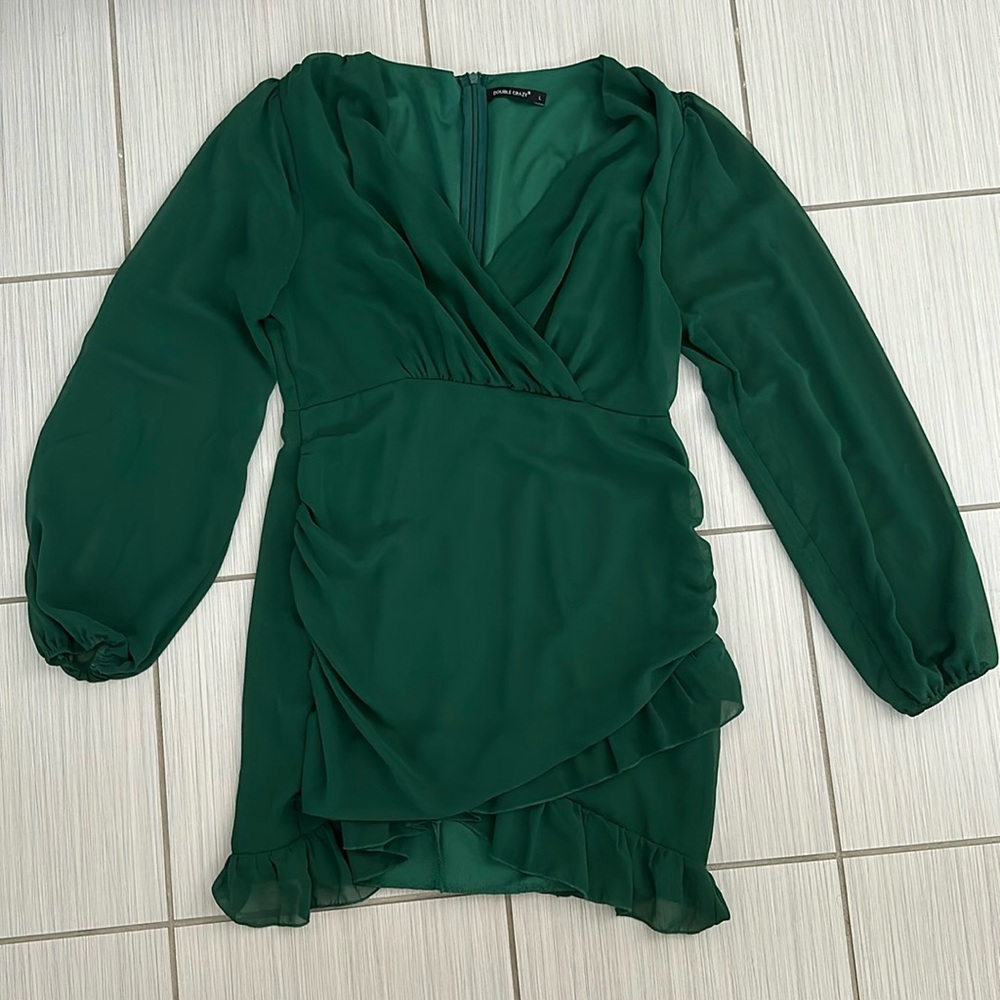 Long sleeve green mini dress